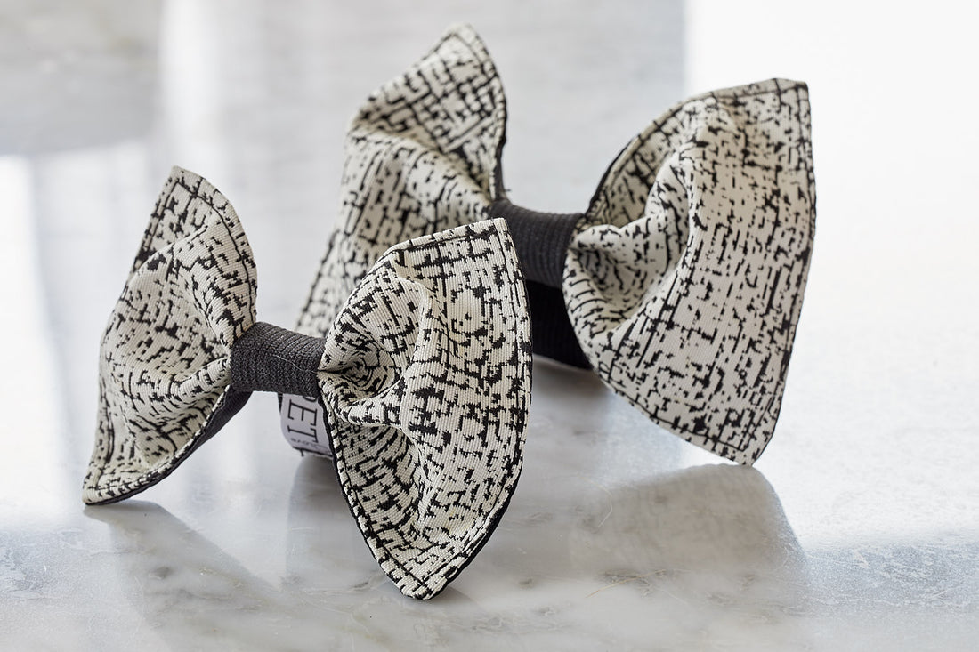 black and white bow tie